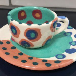 PRICE IS FIRM!  WHIMSICAL Mini Cup & Saucer signed by Corlett